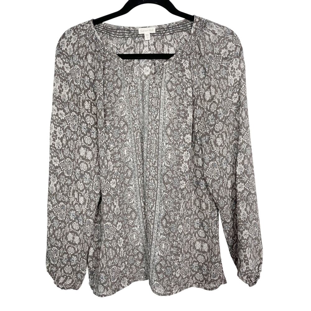 Garnet Hill Small Gray Bohemian Bishop Sleeve Blouse Crinkled Silk Chiffon VNeck